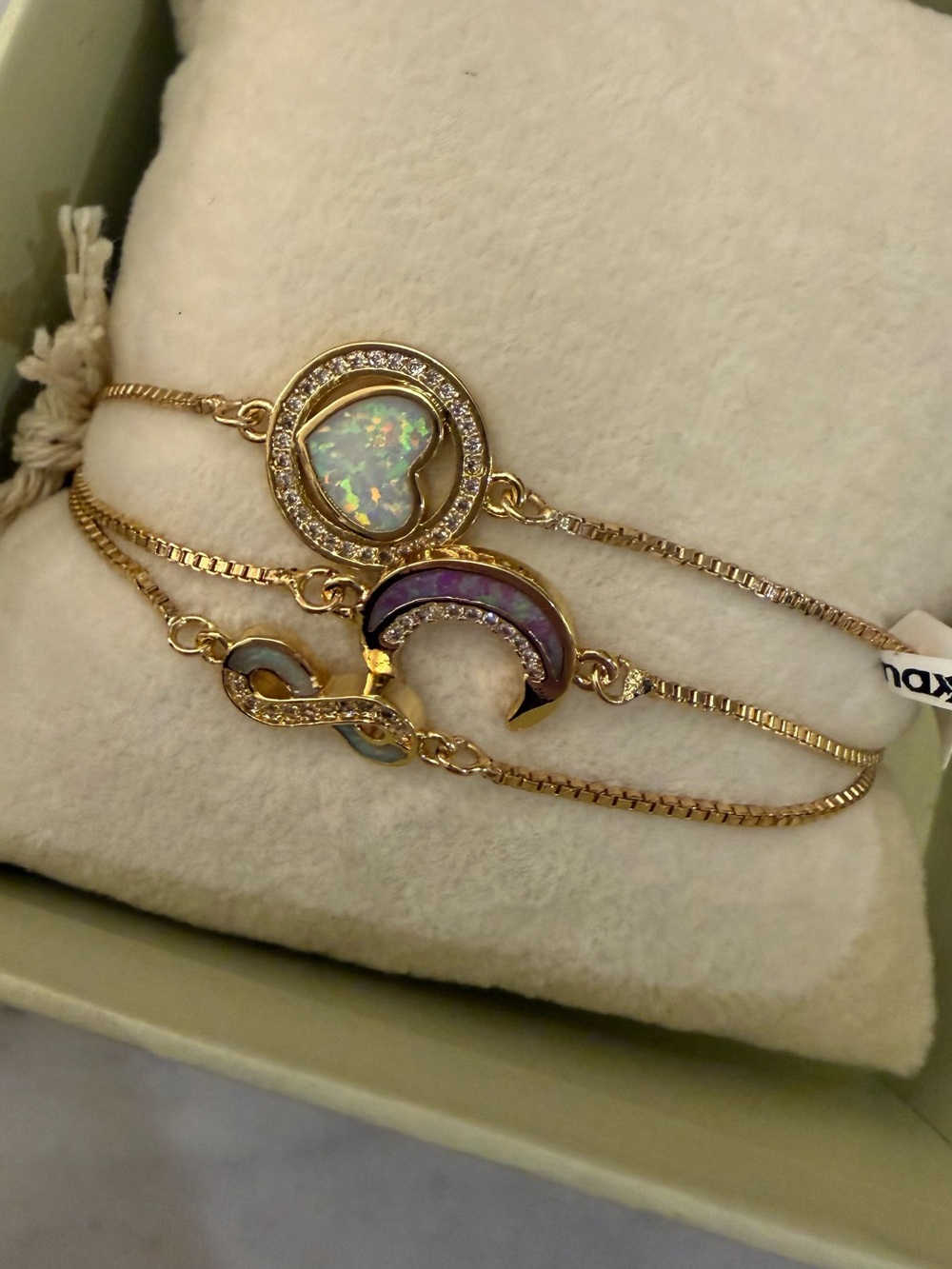 Gold-Tone Moon & Heart Opal Accent Bracelet Set - Iridescent